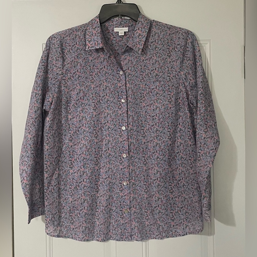 J. Jill Floral Long Sleeve Button Down Blouse Medium Spring Lightweight Cotton